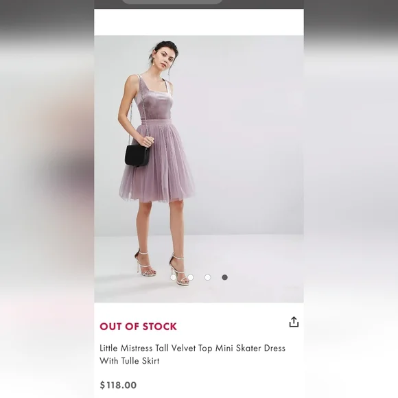 Little Mistress Tall Velvet Top Mini Skater Dress With Tulle Skirt - Picture 3 of 7